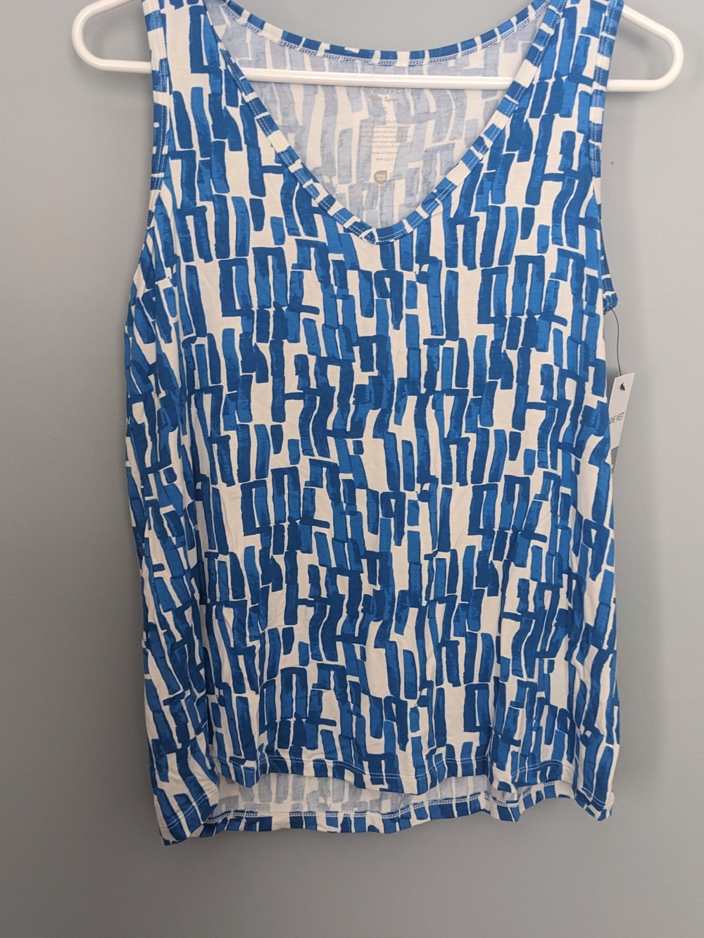 Nine West Sleeveless V-Neck Blue Patterned Women's Tank Top Nwt S